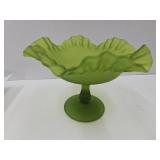 VTG Westmoreland Green Satin Glass Candy Dish 6"