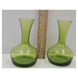 Pair of Green Bischoff Glass Vases 6"H