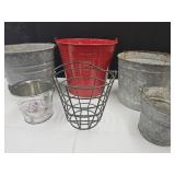 Lot Of Metal Buckets & Wire Pale