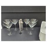 Lot of 6 Martini Glasses 7 1/2"H, Fruit Muddler,+