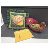 Quilted Pillow,  Fall Decor, Gourds,+
