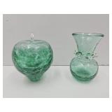 Crackle Glass Apple  & Vase 3 1/2" high