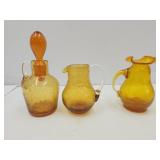 Amber Crackle Glass Cruet & Creamers