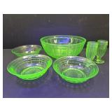 Uranium Glass Bowls 4 1/4 - 7" w & Shakers No Top