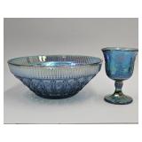Indiana Carnival Glass Bowl 10"w & Goblet