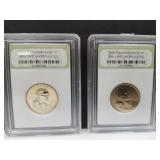 2 Brilliant UNC Sacagawea Dollar Coins