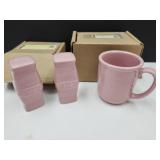 Longaberger Pottery Mug & Shakers-Pink w Boxes