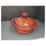 LE Smith Sand Scroll Amberina Liidded Candy  Dish