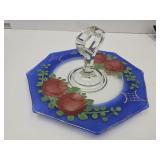 Handpainted Floral Glass Tidbit Tray