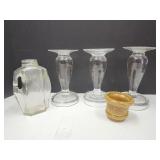 Chocolate Slag Glass, Candleholders,&Bottle