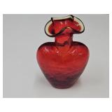 Red Crackle Glass Heart Vase 5" H