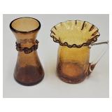 Amber Crackle Glass Creamer & Vase 4" H