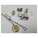 Costume Jewelry Elephant  & Dog Pin, Locket,