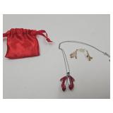 925 Sterling Christmas Shoes Necklace & Earrings