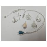 NRO Necklace with 8 Pendants Cross, Wing, Tree of