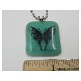 Kokomo Ind Opalescent Glass Butterfly Necklace