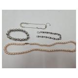 Costume Jewelry- Pearl Necklace, Bracelets+