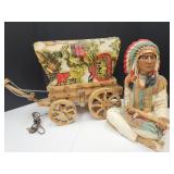 VTG Indian Staturary13.5" h  & Covered Wagon Lamp