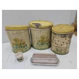 Aluminum butter dish  & Canisters  SEE COND