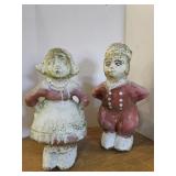Vintage Concete Dutch Boy & Girl Garden Statues