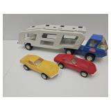VTG Metal Toy Truck Car Hauler w Cars 18.5" L