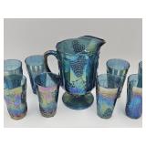 Indiana Carnival Glass Pitcher & 8 Tumblers