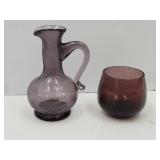 Amethyst Crackle Glass Candle Holder & Creamer