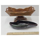 MCM Planter 11.5" L & Pedestal Dish 12.5" L