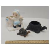 VTG Planter, Cast Turtle & Ceramic Turtle