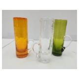 3 Crackle Glass 4"High Bud Vases