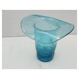 Blue Crackle Glass 4 3/4"H Top Hat Vase