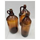 Lot of 3 Clorox Amber Glass Bottles, Jugs