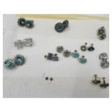 Vintage Sterling Silver & 10 Costume Earrings