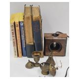 Brass Incense Burners, VTG Books, Display Stand
