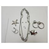 VTG Costume Silver Tone Necklace, Earrings,+