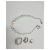 VTG Faceted Clear Bead Necklace& Costume Rings