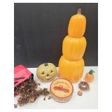 Large Lot Of Halloween Decor Stacking Pumpkins +