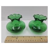 Pr VTG Anchor Hocking Ruffled Edge Bud Vases 3.5"