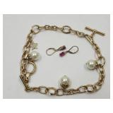 Sterling Silver Dangle Earrings & Gold Tone Bracle