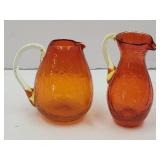 MCM Tangerine Crackle Glass Creamers 3.5-4"H