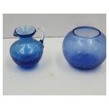 Crackle Glass Vase & Creamer 3 1/4"High