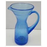 Cobalt Crackle Glass Pitcher 6 3/4"High