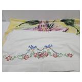 1 VTG Embroidered Bed Sheet & Small Colorful Throw