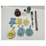 Cast Iron Wall Trivets, Glass Insulators,Lead