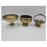 Brass Basket & Compote Bowls, 1 w Marble