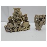 2 Vintage Hand Carved Stone Marble? Jade? Chipped