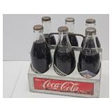 VTG Coca Cola Carrier with 6 Glass Coke Bottles