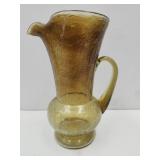 MCM Amber Crackle Glass Pitcher 9 1/4"H