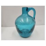 Blenko Crackle Glass Moonshine Jug 7.5" Blue