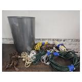 Metal Trash Can  W Extension Cords & Power Surger